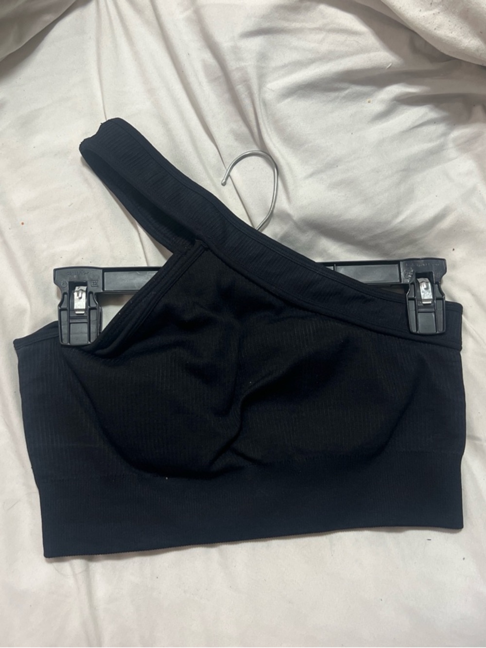 One-Shoulder Black Ribbed Crop Top